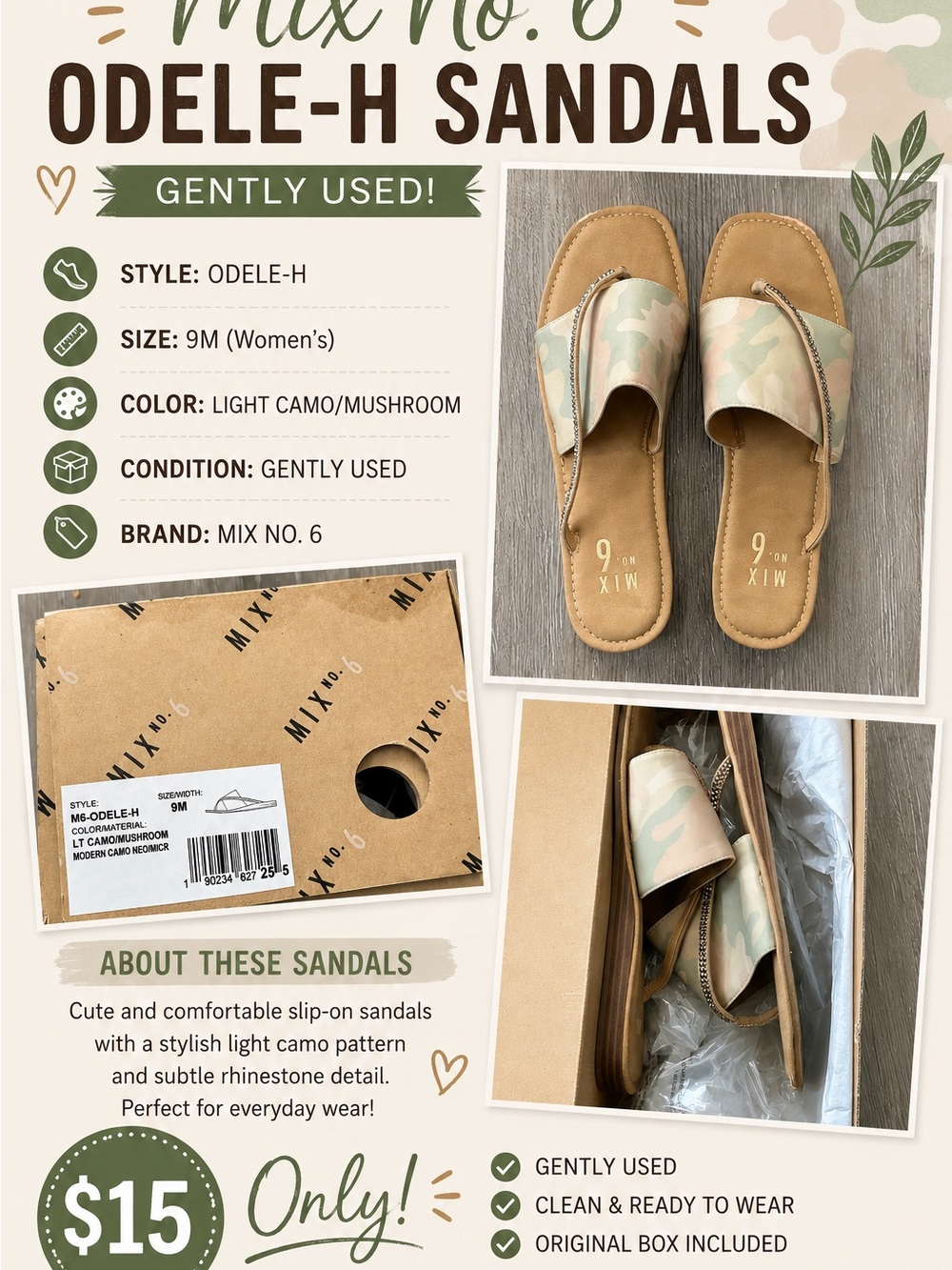 Mix No. 6 Light Camo Slide Sandals in Tan and Sage